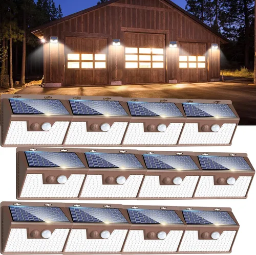 Vista 9 de Peasur Luces solares impermeables para exteriores [12 paquetes/140 LED], 3 modos de iluminación solar con sensor de movimiento para exteriores
