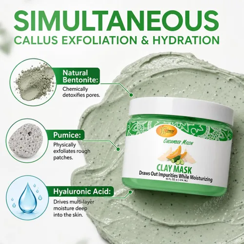 Vista 3 de SPA REDI Máscara híbrida de arcilla para pies – Exfoliación de callos y pedicura desintoxicante para pies ásperos y secos Bentonita, piedra pómez