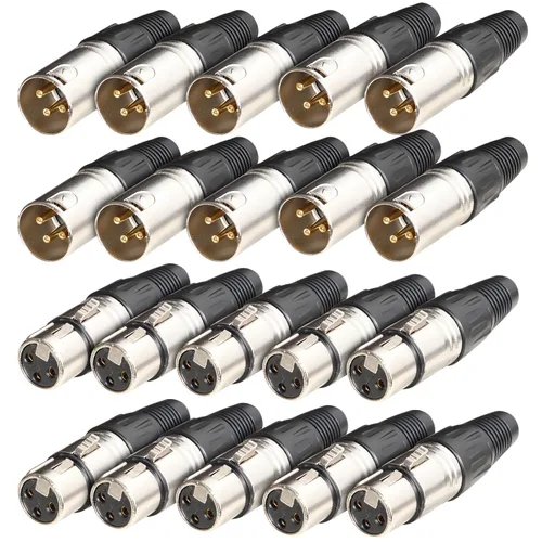 Vista 5 de Conectores XLR, 3 pines XLR hembra con carcasa de metal y contactos de cobre chapado en oro, cable de micrófono, conector de audio (20, hembra negra)