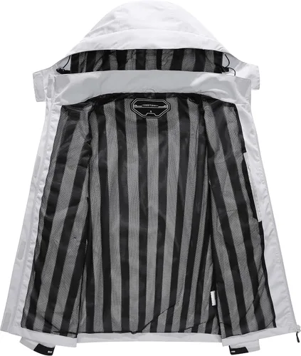Vista 3 de OTU Chaqueta impermeable para mujer, ligera, impermeable con capucha para senderismo, viajes al exterior.