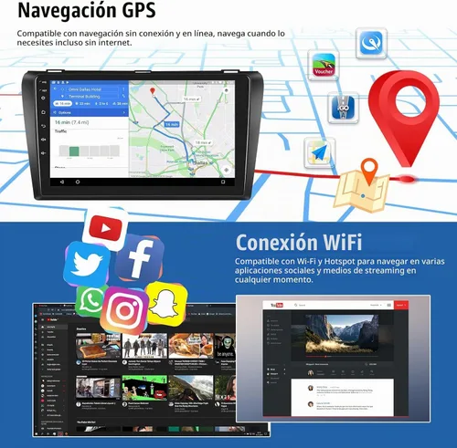 Vista 4 de Estéreo de coche 2+64GB para Mazda 3 2004-2009 Radio con Apple CarPlay Android Auto 9 "Pantalla táctil Android Radio con navegación GPS Bluetooth FM