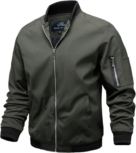 Vista 10 de TLZC Chaqueta bomber ligera para hombre, rompevientos, ajuste ceñido, abrigo activo, ropa exterior
