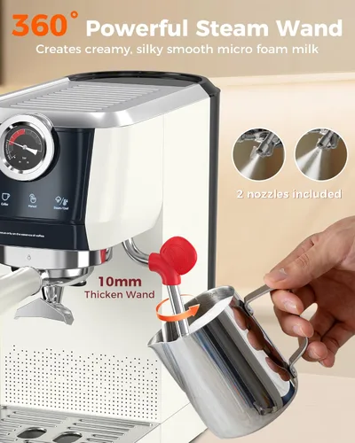 Vista 8 de Máquina de Espresso Tuni E2 de 58mm - Caldera Dual (Espumado de Leche Inmediato) Control de Temperatura PID NTC Bomba ULKA de 20 Bar Cafetera