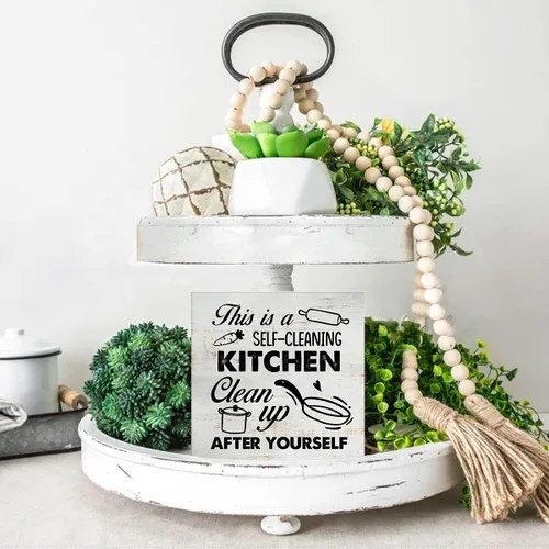 Vista 5 de Cartel rústico con texto en inglés «This is a Self-Cleaner» para caja de madera de cocina con texto en inglés «This is a Self-Cleaner»