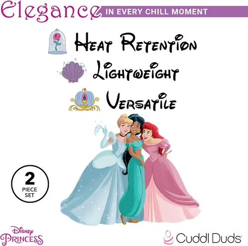 Vista 2 de Cuddl Duds Conjunto de ropa interior térmica para niñas, diseños de Frozen, Princesas Disney y Star Wars, capa base larga John para niños