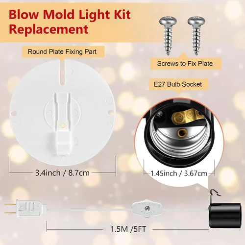 Vista 3 de Meonum Kit de Luz de Repuesto para Molde Soplado, Kit de Cable de Luz Individual E27 E26 con Interruptor Fusible Enchufe, para Decoraciones de Casa