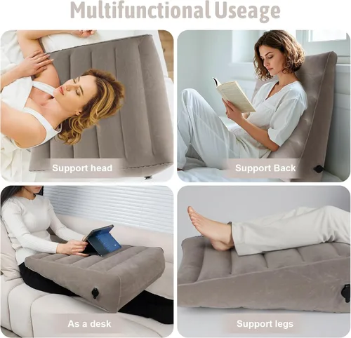 Vista 3 de Almohada de cuña inflable, almohadas de viaje portátiles para dormir, almohada triangular ajustable adecuada para apnea del sueño, soporte