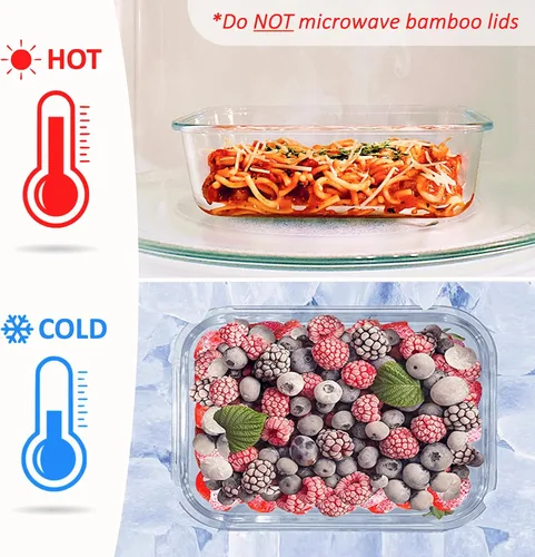 Vista 8 de EcoPreps Recipientes de vidrio para preparar comida con tapas de bambú (paquete de 3) - 100% libres de plástico, contenedores de almuerzo