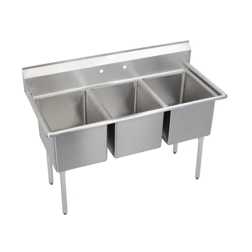 Vista 11 de Elkay Foodservice Fregadero de 3 compartimentos, OA de 58.5 x 29.75 pulgadas, altura de trabajo de 36 pulgadas, cuenco de 18 x 24 pulgadas, 14