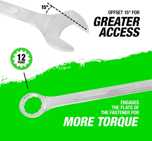 Vista 5 de OEMTOOLS 22101 Juego de llaves combinadas SAE Jumbo de 5 piezas, juego de llaves combinadas grandes, tamaños SAE Box End Metric Wrench Set, 15°