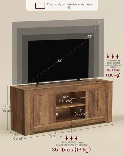 Vista 7 de VASAGLE Soporte de TV, centro de entretenimiento de granja con gabinetes de almacenamiento, mesa consola multimedia para sala de estar, dormitorio
