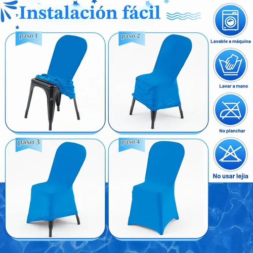 Vista 5 de Oudain 12 fundas de silla plegables azules para decoración de fiestas Serie azul