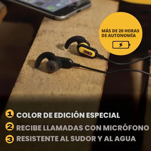 Vista 2 de DEWALT Auriculares de Banda para el Cuello Bluetooth de Servicio Pesado - Edición Especial Negra, Auriculares Inalámbricos Bluetooth 5.2