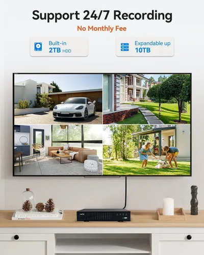 Vista 5 de LongPlus Cámara de seguridad Poe 4K-UHD de 8MP, funciona con NVR, cámara bala con cable, visión nocturna a color, focos LED, alarma de luz