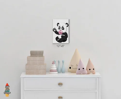 Vista 2 de Cute Panda Bubble Gum Art Pink CANVAS PRINT Animal Print Wall Art Home Decoration Nursery Room Kids Room Decor Ready to Hang-%100 Handmade in the