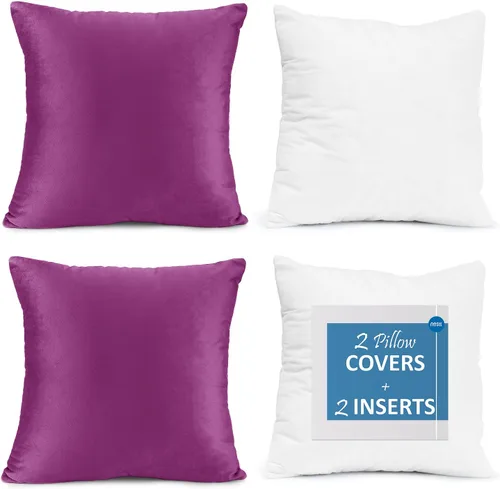 Vista 32 de Nestl Juego de 2 rellenos de almohada con terciopelo suave y sólido, juego de fundas de almohada cuadradas decorativas para sofá, automóvil Azul