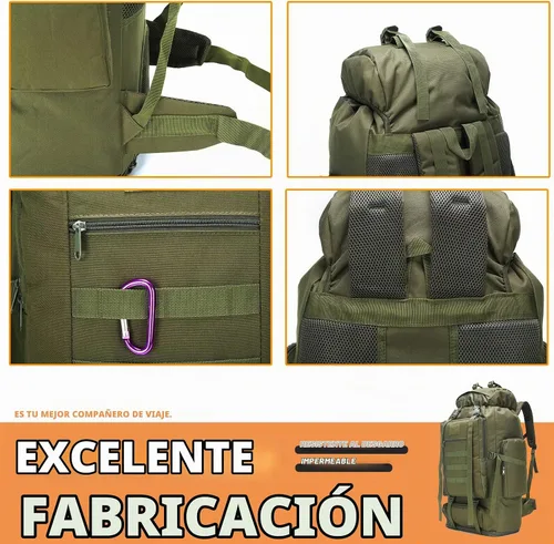 Vista 8 de Mochila de senderismo y camping, mochila MOLLE impermeable para viajes (verde militar)
