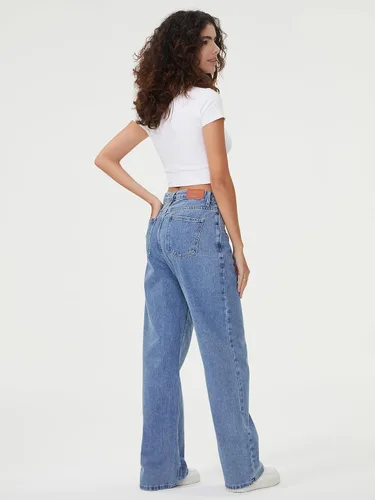Vista 4 de HDLTE Jeans de pierna ancha para mujer, pantalones holgados de cintura alta, pantalones de mezclilla holgados estilo boyfriend, Y2K