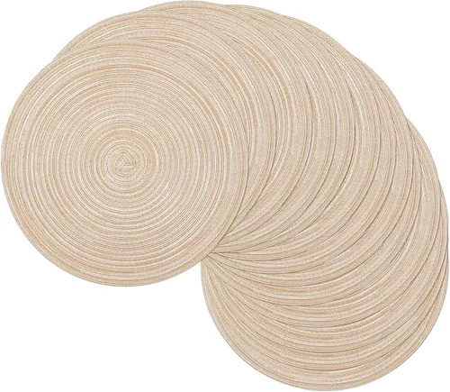 Vista 15 de SHACOS Juego de 4 manteles individuales redondos lavables de 15 pulgadas, de algodón, poliéster, trenzados, para mesa de comedor, boda, decoración