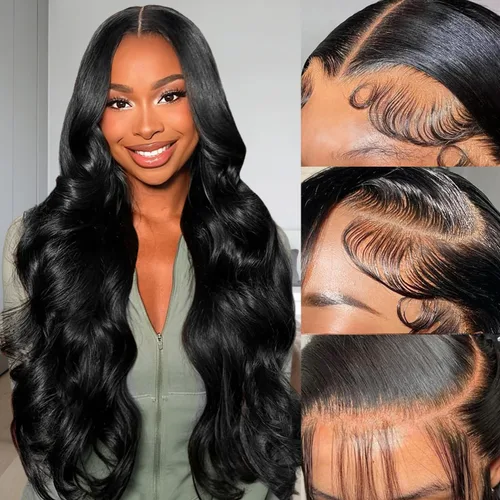 Vista 9 de Pelucas de cabello humano ondulado con encaje frontal de 13 x 6 pulgadas, pelucas de cabello humano real de 180 % de densidad HD, transparente, sin