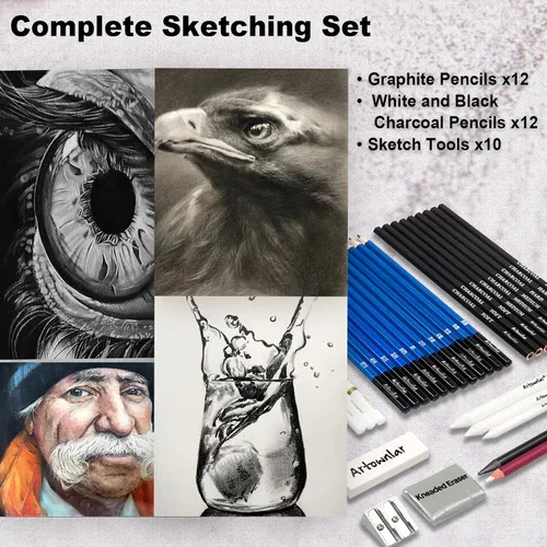 Vista 4 de Artownlar Juego de 72 bocetos de dibujo con cuaderno de bocetos de 8 x 11 Kit de suministros de arte profesional para artistas, adultos