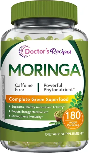 Vista 12 de Doctor's Recipes Moringa 11,000 mg de potencia, Superalimento Verde Completo, Apoyo Antioxidante Natural, Sin OMG, 60 cápsulas veganas, Sin cafeína