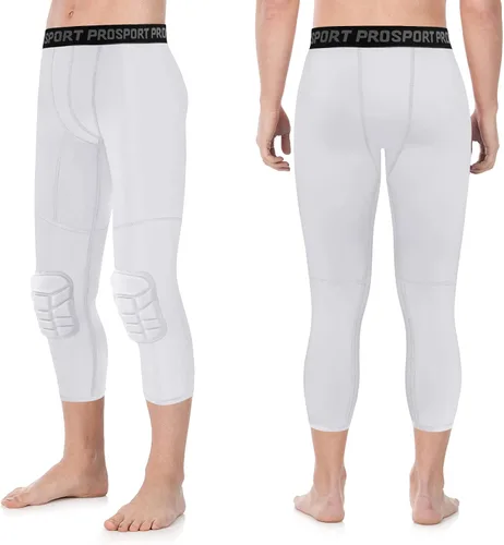 Vista 17 de Paquete de 2 pantalones de baloncesto para hombre con rodilleras 3/4 capri acolchadas, mallas de compresión deportivas, capa base atlética