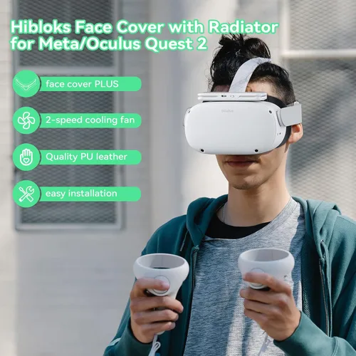 Vista 6 de HiBloks Cooling Fan Face Cover for MetaOculus Quest 2 Accessories Upgraded Soft PU Leather Face Cover Quest 2 Cooling Fan Active Air Circulation