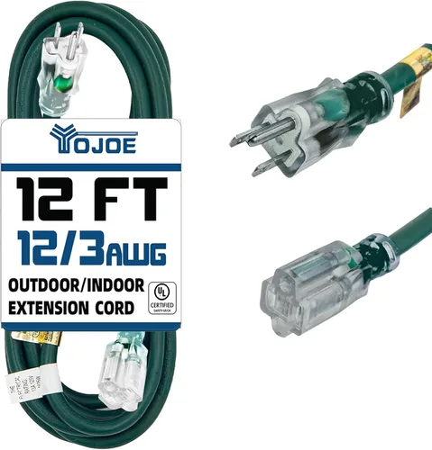 Vista 34 de YOJOE Extensión de cable para interiores y exteriores con extremo iluminado, cable resistente de 3 puntas 15A a prueba de inclemencias del tiempo
