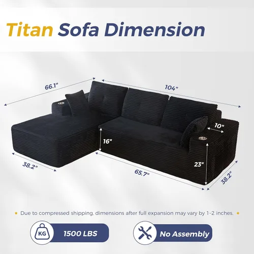 Vista 2 de MAXYOYO Sofá modular de 104 pulgadas con diván en forma de L, moderno sofá deshuesado para sala de estar, sofá en una caja, sofá de gran