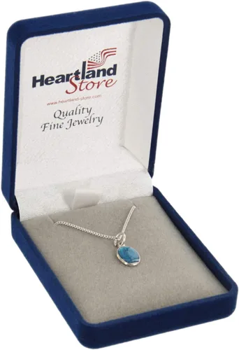 Vista 2 de Heartland Store Colgante milagroso pequeño de plata de ley con esmalte azul + cadena y cierre chapado en rodio de 13 pulgadas, fabricado en Estados