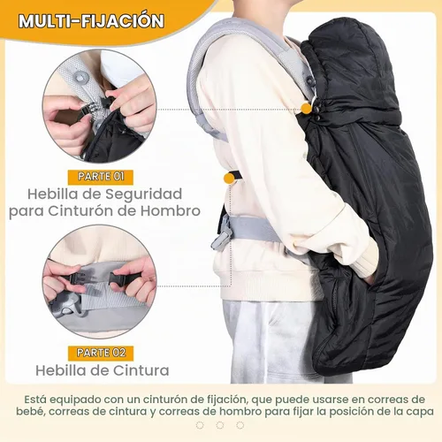 Vista 4 de Orzbow Winter Baby Carrier Cover with Detachable Hood, Black Negro