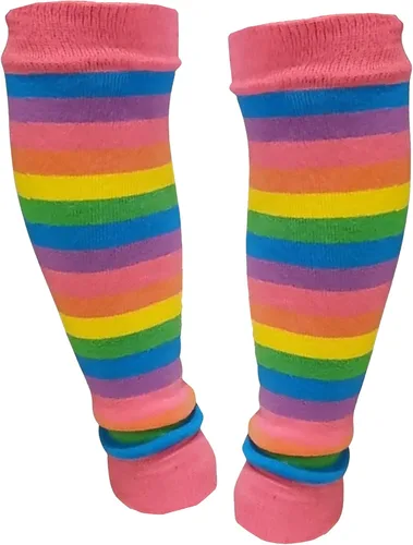 Vista 2 de Colorido Baby World - Calentadores de pierna con rayas de arco iris, color rojo