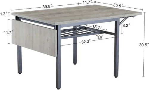 Vista 2 de KEVINSPACE Mesa de comedor plegable de 63.2 pulgadas, mesa de comedor extensible de madera MDF, mesa de comedor de hojas colgantes de madera