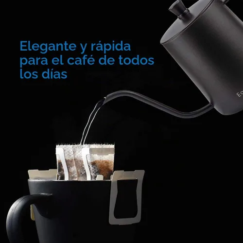 Vista 4 de Easyworkz Gage - Hervidor de café de cuello de cisne de 20 onzas con termómetro de acero inoxidable con boquilla larga y estrecha Negro
