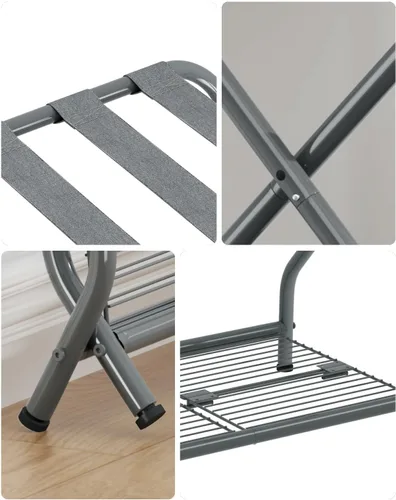 Vista 8 de LR-GY-2 - Portaequipajes plegable con estante de almacenamiento, soporte de equipaje de metal para habitación de invitados, dormitorio, hotel LR-GY-2