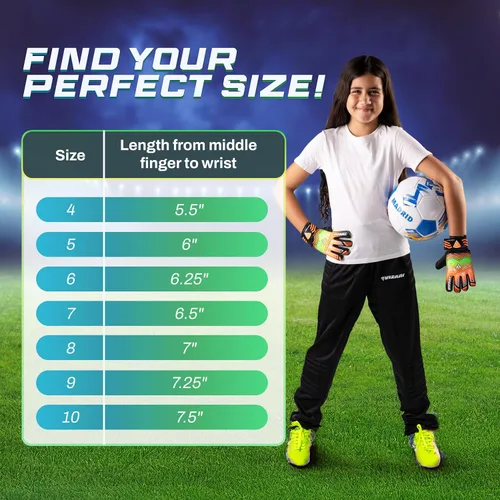 Vista 6 de Vizari Soccer Goalkeeper Gloves – Pro Goalie Gloves for Kids, Youth & Adults Fingersave Protection Durable Grip All-Weather Soccer Gloves for