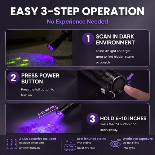 Vista 7 de 395nm UV Light Black Light Flashlight for Pet Urine Detection