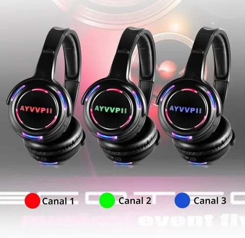 Vista 2 de Auriculares inalámbricos inalámbricos de disco silenciosos RF LED intermitente auricular 10 unidades de auriculares y 1 transmisor 1,640.4 ft