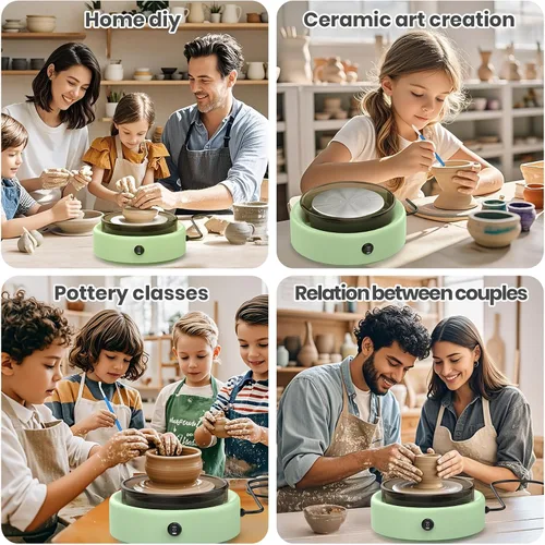 Vista 2 de Skirfy Mini Rueda de Alfarería para Principiantes Adultos con Pedal de Pie 9.5" Máquina de Cerámica para Niños Arte Manualidades Kits que Brillan