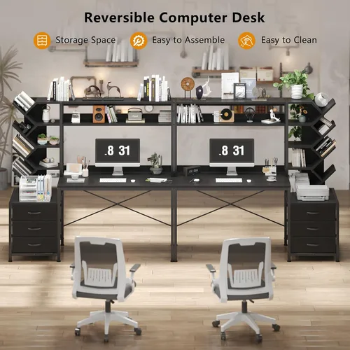 Vista 7 de YOMILUVE Escritorio para computadora de 52 pulgadas con estantería, 3