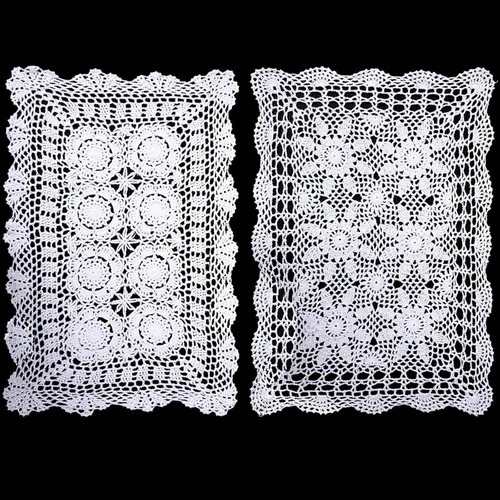 Vista 9 de WILLBOND 2 manteles de ganchillo de algodón vintage hechos a mano con encaje de ganchillo, manteles rectangulares de encaje, manteles florales