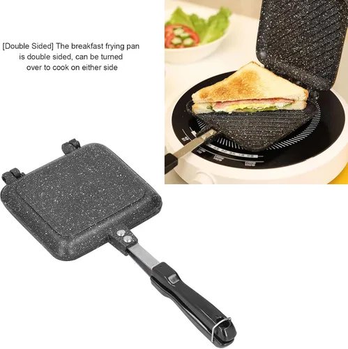 Vista 3 de Sartén para barbacoa de doble cara, revestimiento antiadherente, sartén doble para hacer panini y panini para barbacoa, sartén a la parrilla