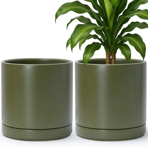 Vista 47 de D'vine Dev - Juego de 2 macetas de plantas de 3.5 pulgadas, maceta de cerámica para plantas con agujero de drenaje y platillo, negra, 94-V-A-2