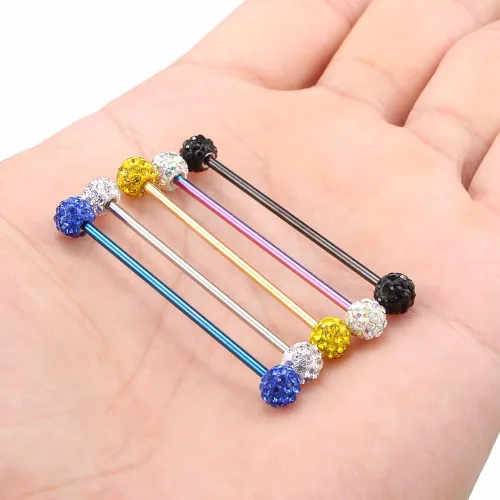 Vista 12 de Ruifan Piercings de 14 g de acero inoxidable Industrial Barbell para cartílago de la oreja joyería1 1/2 pulgadas (38 mm)