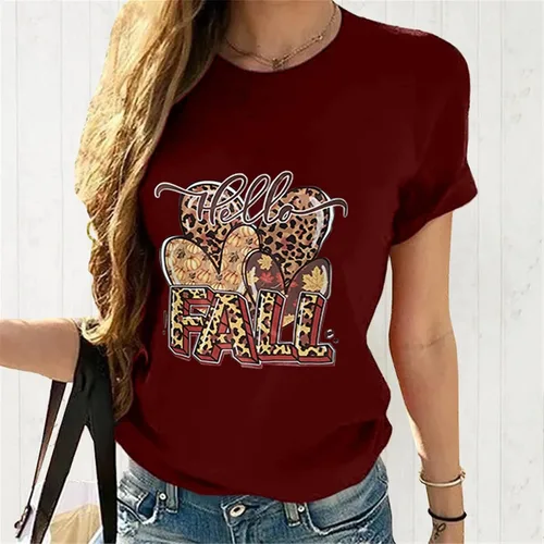Vista 3 de Camiseta casual de verano con cuello redondo y manga corta para mujer ADD557