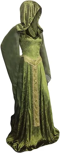 Vista 2 de Women's Medieval Lace-up Vintage Hooded Cloak Robe Adult Costume Retro Cosplay Long Dress Halloween Party Costume