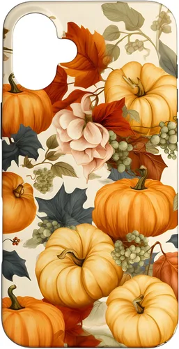 Vista 22 de Funda de estilo vintage para iPhone 16 con hojas de otoño y calabazas