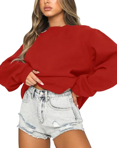Vista 2 de Fanway&EC Sudadera de manga larga para mujer, casual, cuello redondo, sudadera con capucha de gran tamaño, para otoño