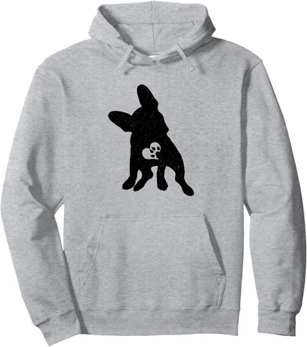 Vista 3 de Vintage perro Bulldog francés día de San Valentín sudadera con capucha, Jaspeado oscuro